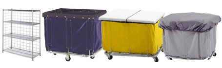 Laundry hampers, racks, and accessories for on-premise laundries.